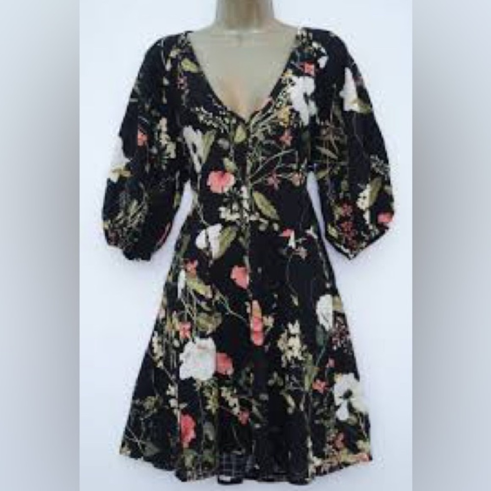 H&M Black Floral Flared Skirt Dress